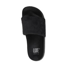 Luxe Faux Sheepskin Women Slides  Black 7/8