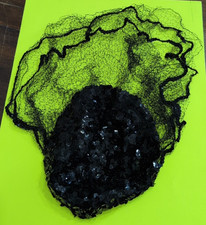 Antique black Sequin design Ladies hat with double mesh veil with Sequin trim