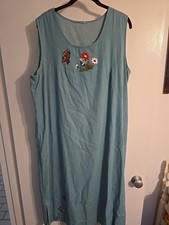 Women's Denim Jumper Dress Embroidery Flower 100 Cotton No Size Tag Vtg
