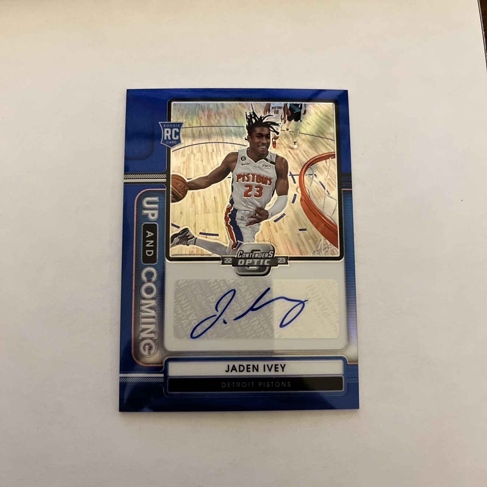 2022-23 Panini Contenders Optic Jaden Ivey Blue Rookie Up And Coming Auto /75