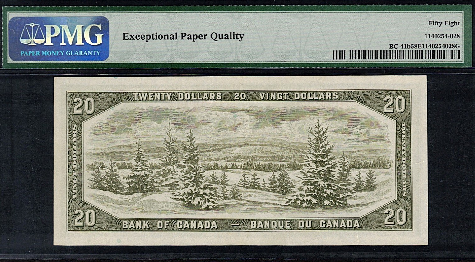 1954 RADAR Note $20.00 PMG AU-58 EPQ 1624261 RARE Canada 4-Digit Twenty Dollars
