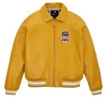 Men Avirex Yellow Real Bomber American Flight Jacket Faux Leather Jacket for Men