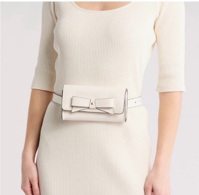 New Kate Spade Leather Adjustable Belt Bag Waist Fanny Crossbody White Bow