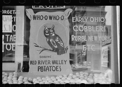 Dubuque Iowa 1940 Grocery Store Window Red River Valley Potatoes Owl Sign