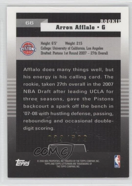 2007-08 Topps Letterman Rookie /599 Arron Afflalo #66 Rookie RC - Image 2 of 2