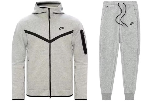 Nike Men's Gray & Black Tracksuit 2 Piece Set Jacket Pants Hooded Zip Pockets