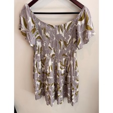 Free People Smocked Off Shoulder Floral Mini Dress Medium Boho