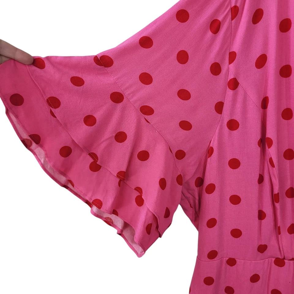 NEW City Chic Plus 24 24W Wrap Top Dress Pink Polkadot Ruffle Sleeve Romantic  - Image 3 of 4