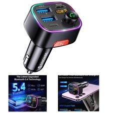 Dual USB Bluetooth 5.4 FM Transmitter for Stable Music Streaming Fast Charging