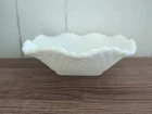 Vth Milk Glass Candy Dish Small Square Diamond Pattern Scalloped Edge 6" W