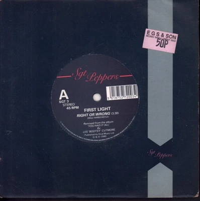 First Light (Dance) Right Or Wrong 7" vinyl UK Sgt Peppers 1990 die cut company
