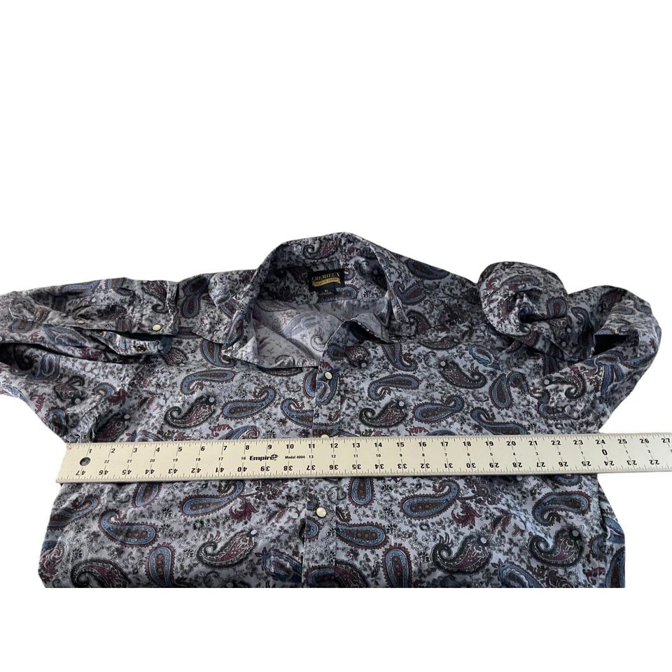 Camisa de Vestir Cremieux Premium Denim Para Hombre XL Cachemira Floral Negocios Perla A Presión Foto 4 de 4