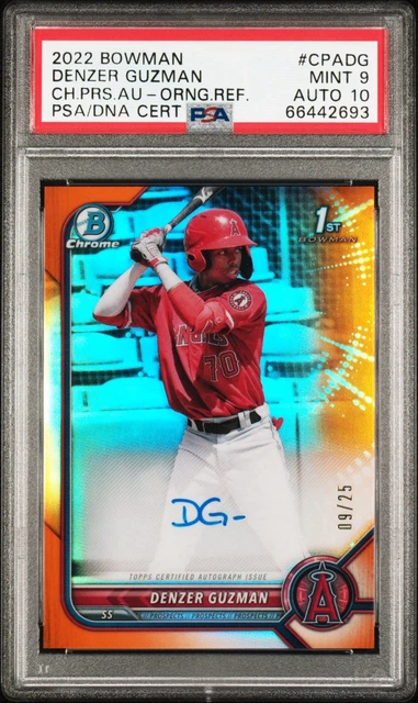 2022 Bowman Chrome Denzer Guzman 1st True Orange Refractor Auto SP /25 PSA 9