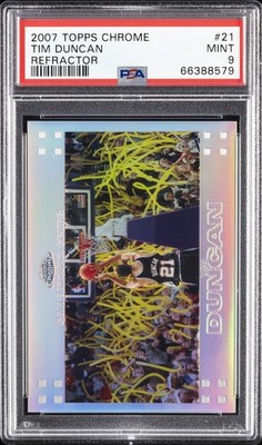 2007 TOPPS CHROME REFRACTOR #21 TIM DUNCAN 332/999 PSA 9