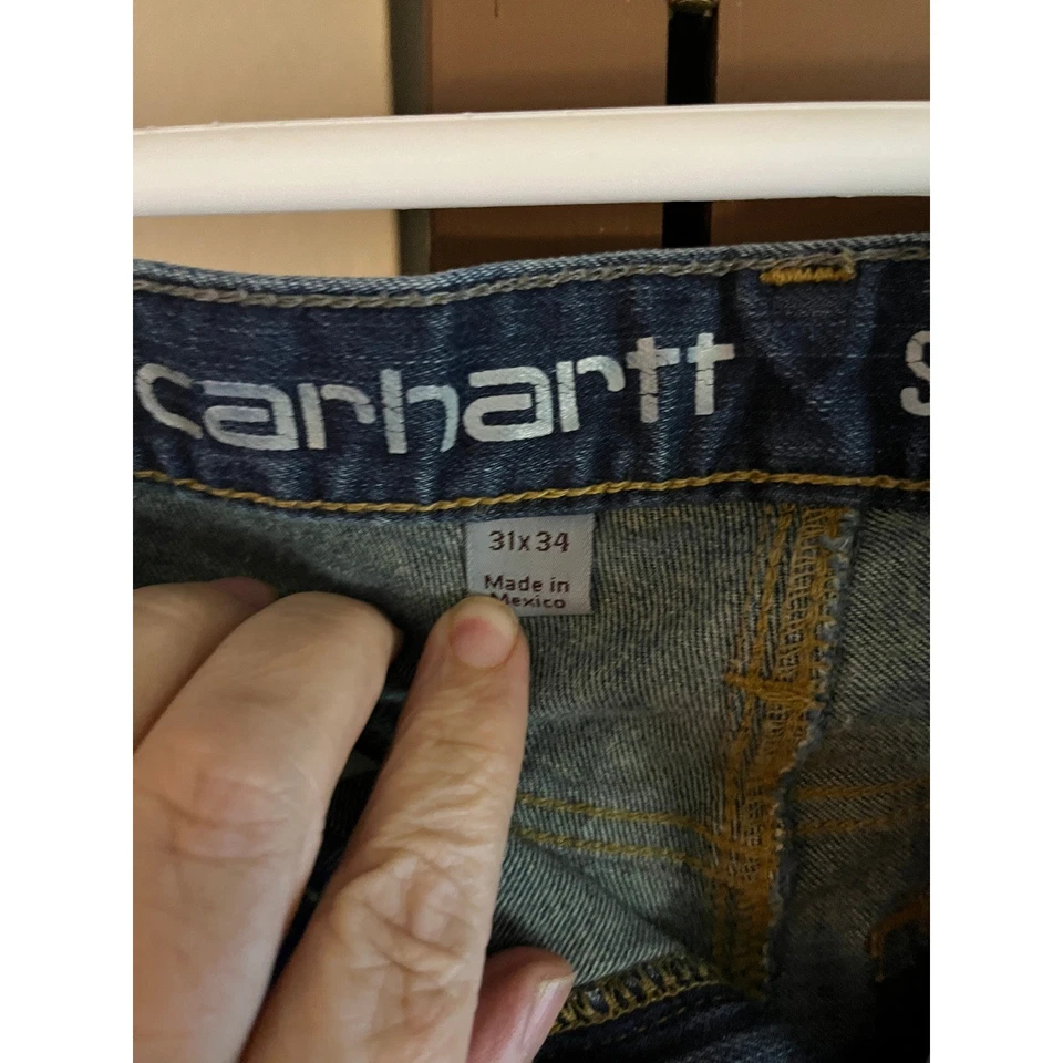 Carhartt Straight Fit Jeans Mens 31x34 Dark Wash Denim Casual Workwear Pants - Image 3 of 4
