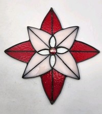 Artisan Handmade Stained Glass Flower Poinsettia Suncatcher Bead 10.5" Square