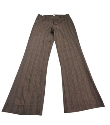 Cache Brown Pinstripe Dress Pants Low Rise Flare Leg Y2K Business Chic 12 USA