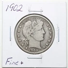 1902 50C Barber Liberty Head Half Dollar in Fine+ Condition #6403