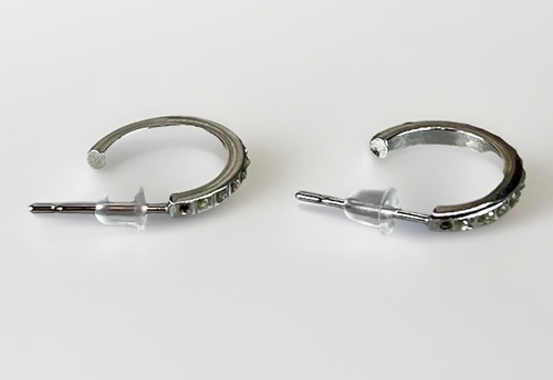 Dainty 14k White Gold Hoop Huggie Rhinestone Earrings Pierced Hoops- 0.4g TW - Picture 9 of 14