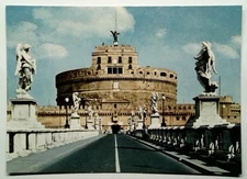 Vintage Rome Castel Sant' Angelo Bridge Photochrome Postcard