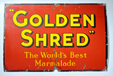 ANTIQUE METAL & ENAMEL GOLDEN SHRED WORLDS BEST MARMALADE ADVERTISING SIGN c1910
