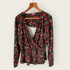 Joe Browns Christmas Blouse Top 18 Green Multi Wrap Floral Deer Festive Print