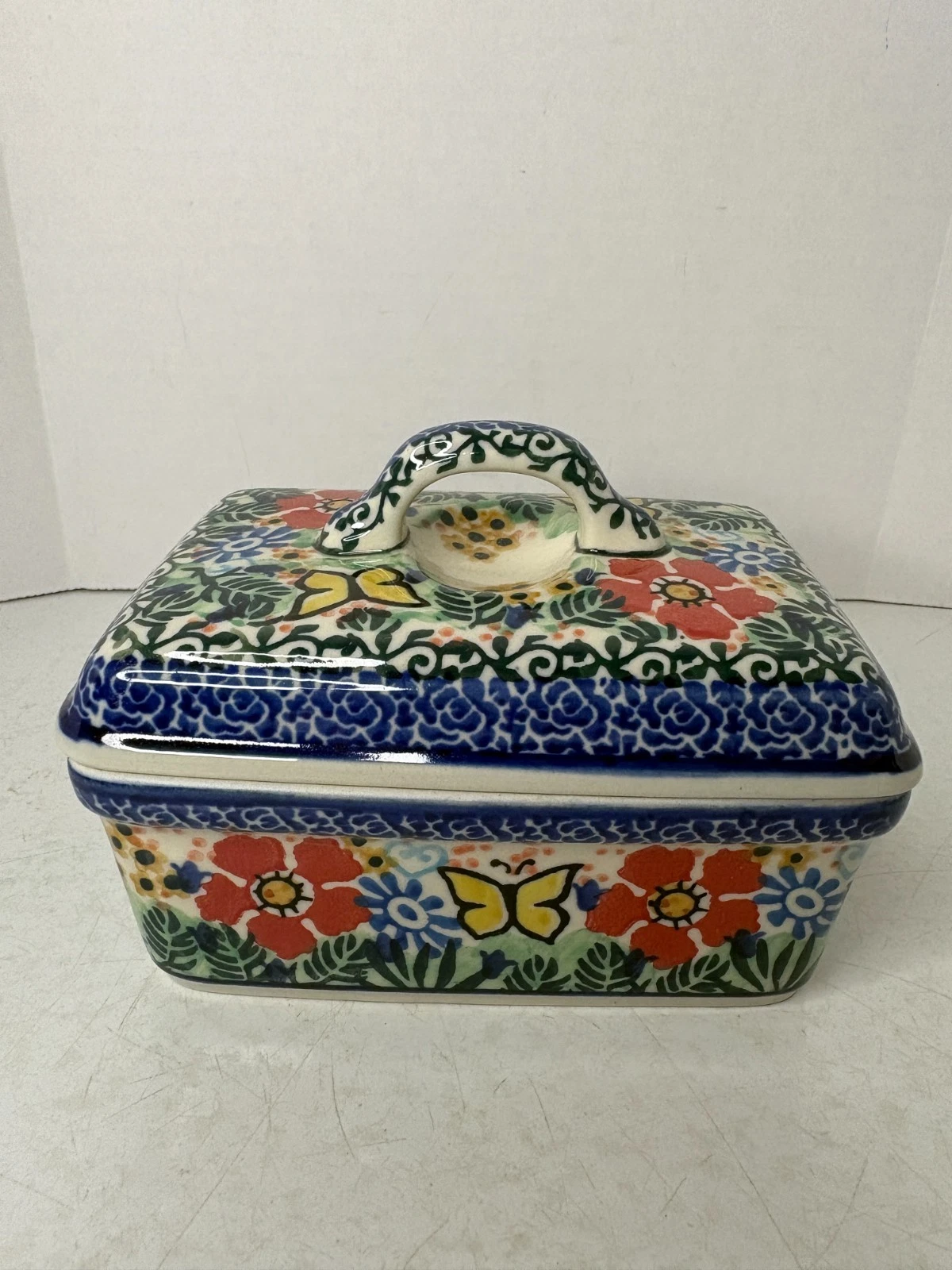 Boleslawiec Polish Pottery Unikat T. Liana Butterfly Butter /Trinket Dish