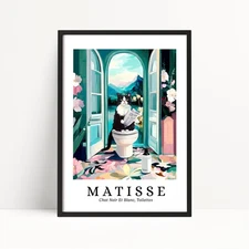 Tuxedo Black Cat on Toilet Print – Henri Matisse Style