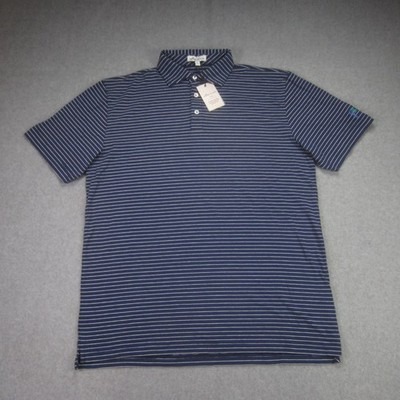 Peter Millar Polo Shirt Mens Medium Blue Stripe Crown Performance Golf Goatman