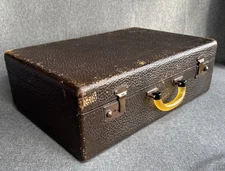Antique ABC Pebbled Leather Suitcase BAKELITE Handle Cream Interior w/ KEY Wow!