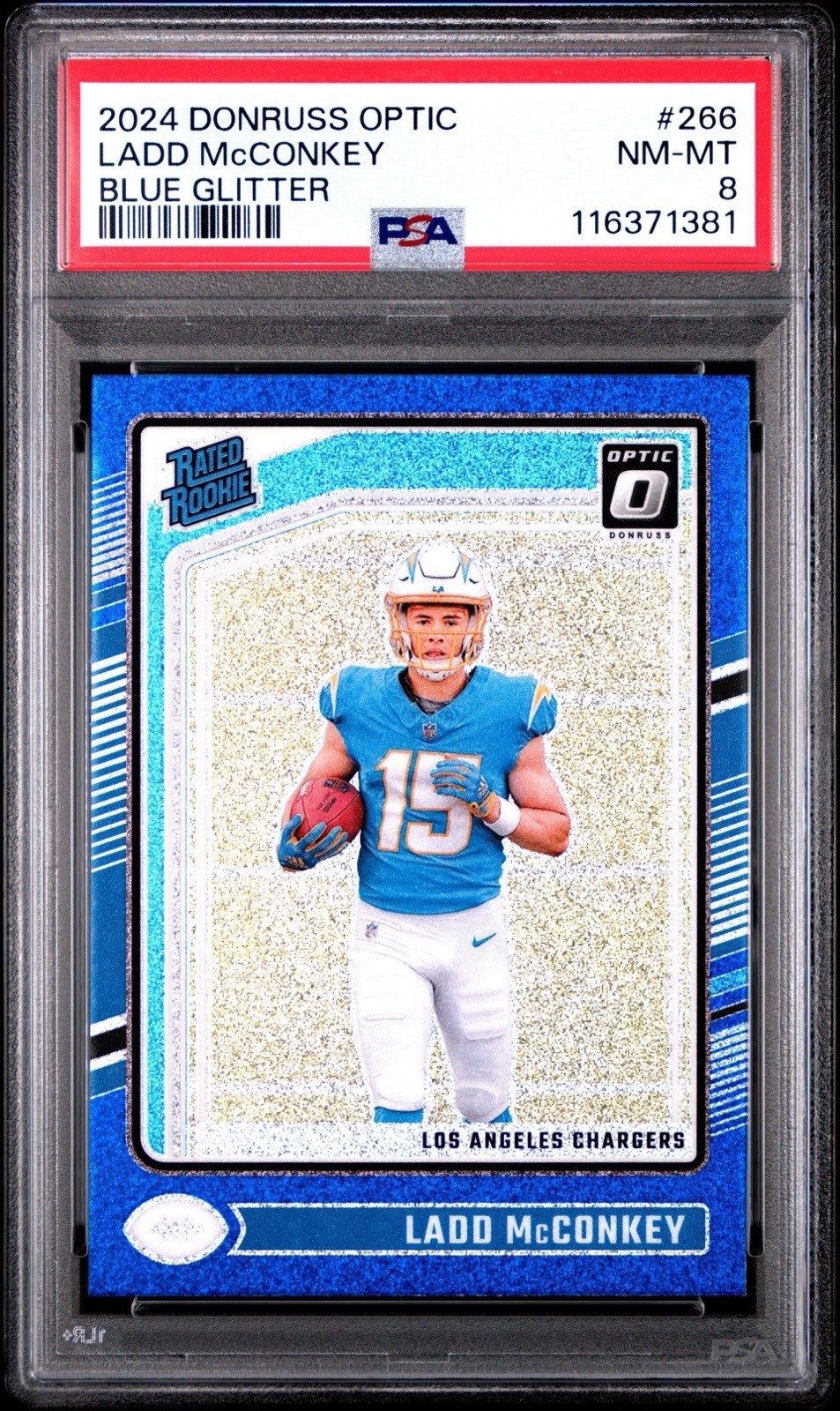 2024 Panini Donruss Optic Rookie Ladd McConkey#266 Blue Glitter SSP Rc PSA 8