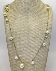 J Crew Gold Tone Faux Pearls & Rhinestones Charms Necklace 22.8g