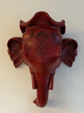 Elephant Head Indian Vintage Wall Pocket Vase Hanging Sculpture Ganesha Ganesh