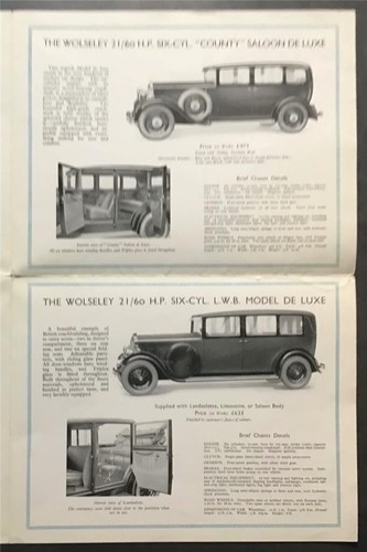 WOLSELEY CARS Sales Brochure For 1932 #893 14402 -11/31/10m HORNET Viper COUNTY - Picture 4 of 5