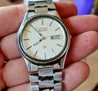 RARE Vintage Men's Seiko SQ Watch Wristwatch Day Date 5H23-7B79 Silver Tone NR