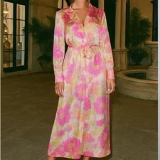 Rare 1960s-70s Vanity Fair Dressing Gown Button Dress Robe Sz 14