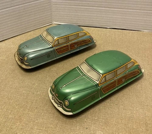 1950's Marx Tin Litho Woody Station Wagons 1 Friction 1 Wind-Up Both Work