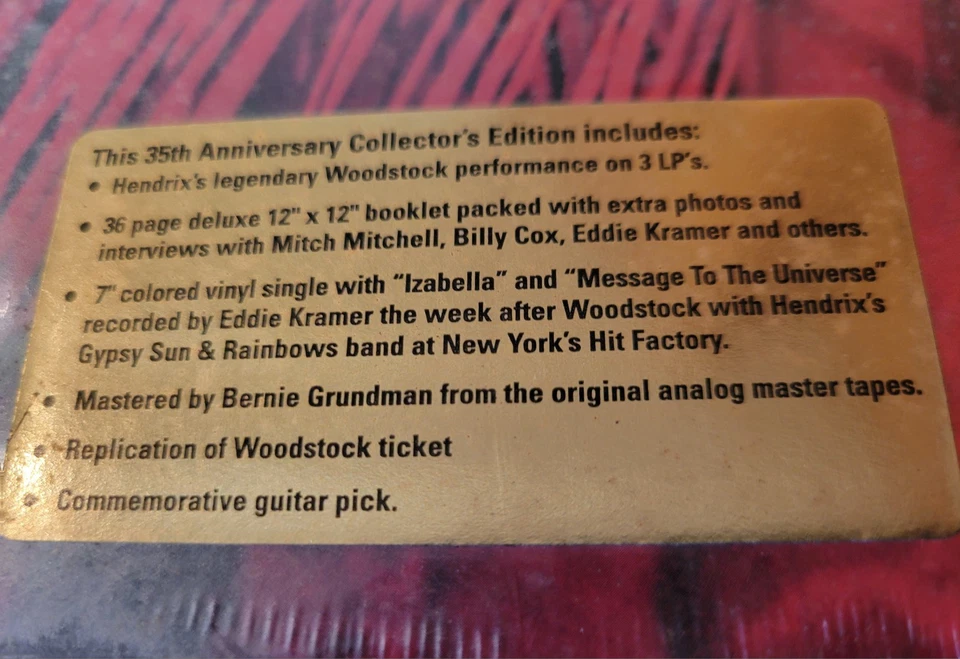 Jimi Hendrix  Woodstock   SEALED  3 record WHITE VINYL  Box set   140 gr.  2004 - Image 2 of 4