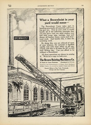 1920 Brown Hoisting Machinery Co. Ad: Brownhoist Railway Crane - Cleveland, Ohio