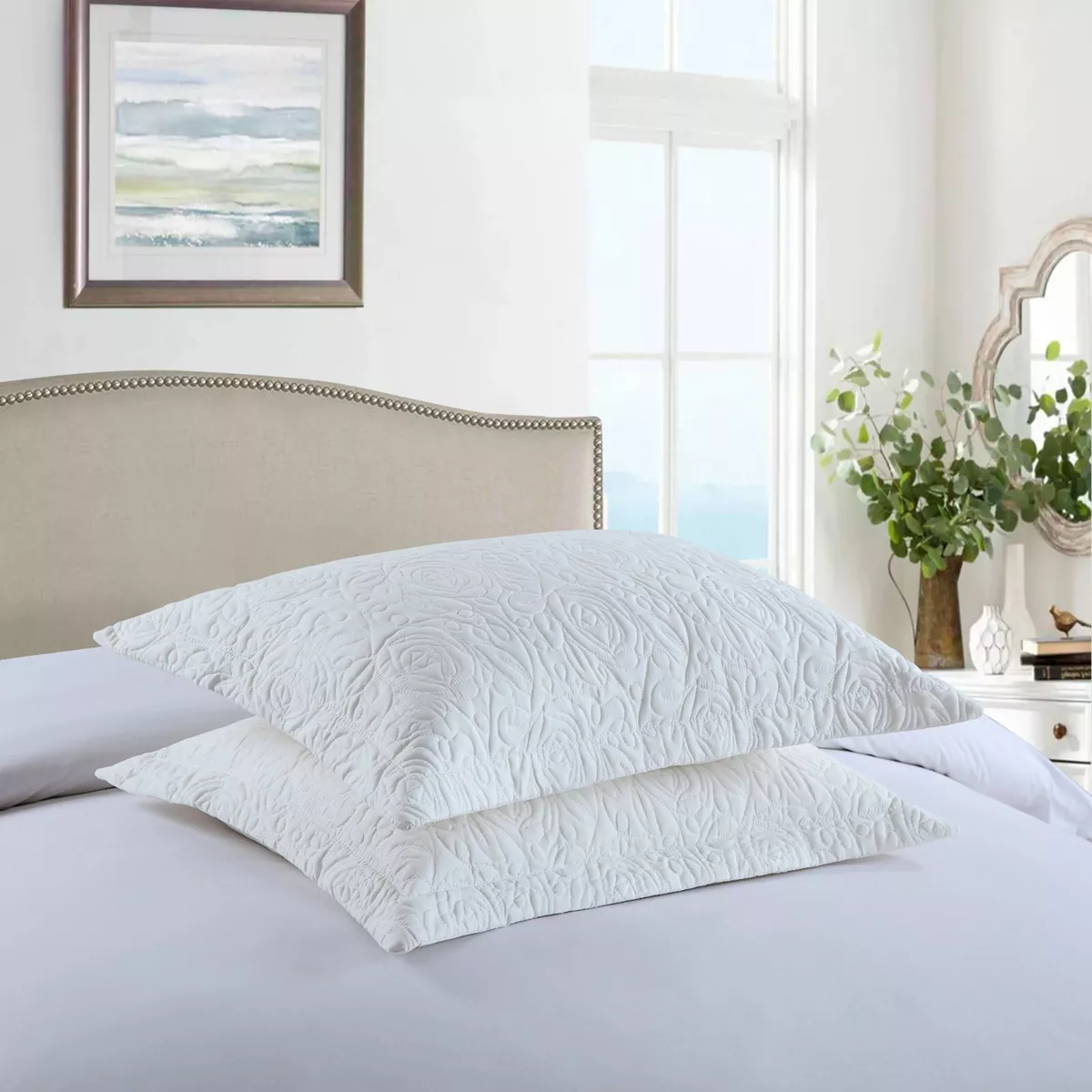 White embroidered pillow clearance shams