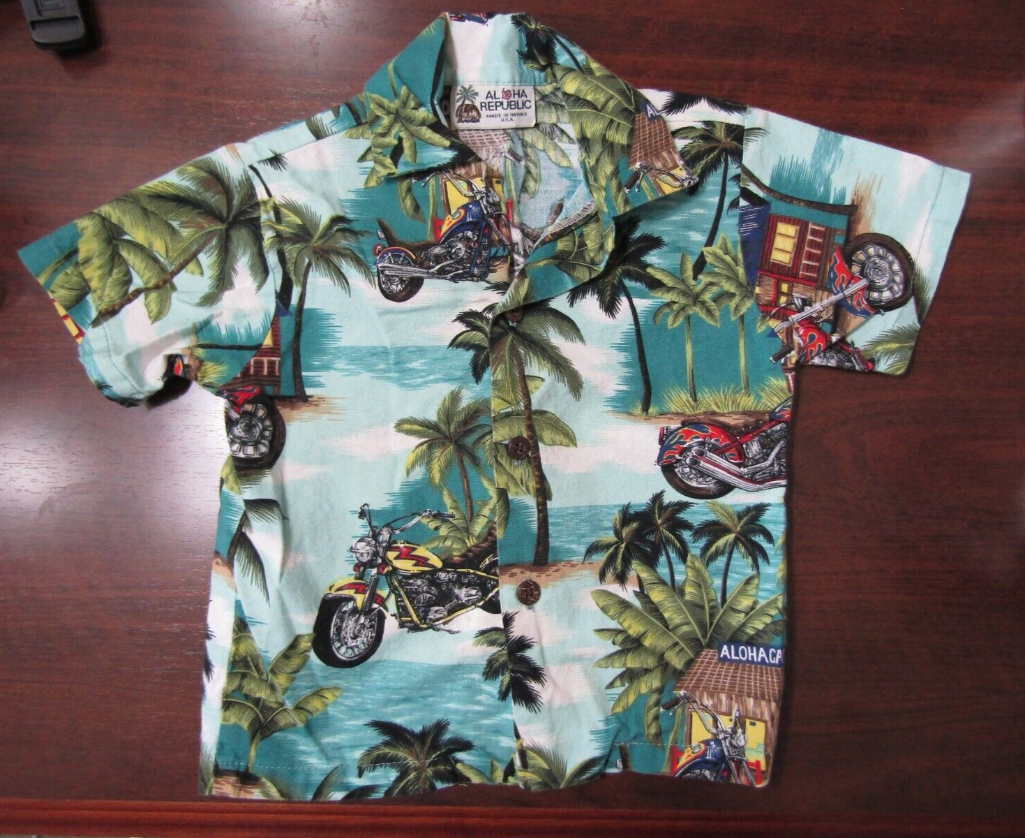 Aloha Republic Hawaiian Motorcycle/Palm Short Sleeve Toddler Shirt Size 2T