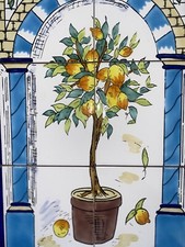 Ceramic Tile Mural Backsplash Lemon Tree Wall Mosaic Deco Hand Painted 12" x 18"