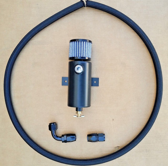 AN10 Baffled Aluminum Oil Catch Can Vacuum Pump Breather Tank Kit Black