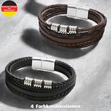 Herren Armband Schmuck Schwarz Braun Lederarmband Edelstahl Magnetverschluss
