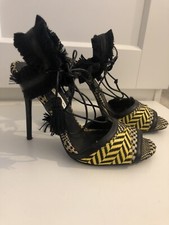 Women’s Zara Shoes/sandals/ Stiletto Heel UK Size 3. Back And Yellow. Tie Up