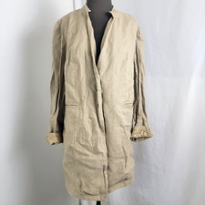 Chico's Women's Long Khaki Beige Button Up Jacket 100 LINEN Size 2 / MEDIUM 12
