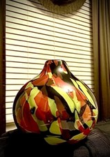 Beautiful Hand Blown Studio Art Glass Black Multi-Color Round Sphere Vase