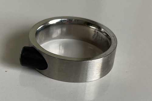 B. Tiff Matte Silver Stainless Steel Black Enamel Princess Cut CZ Ring Size 8 - Picture 2 of 5