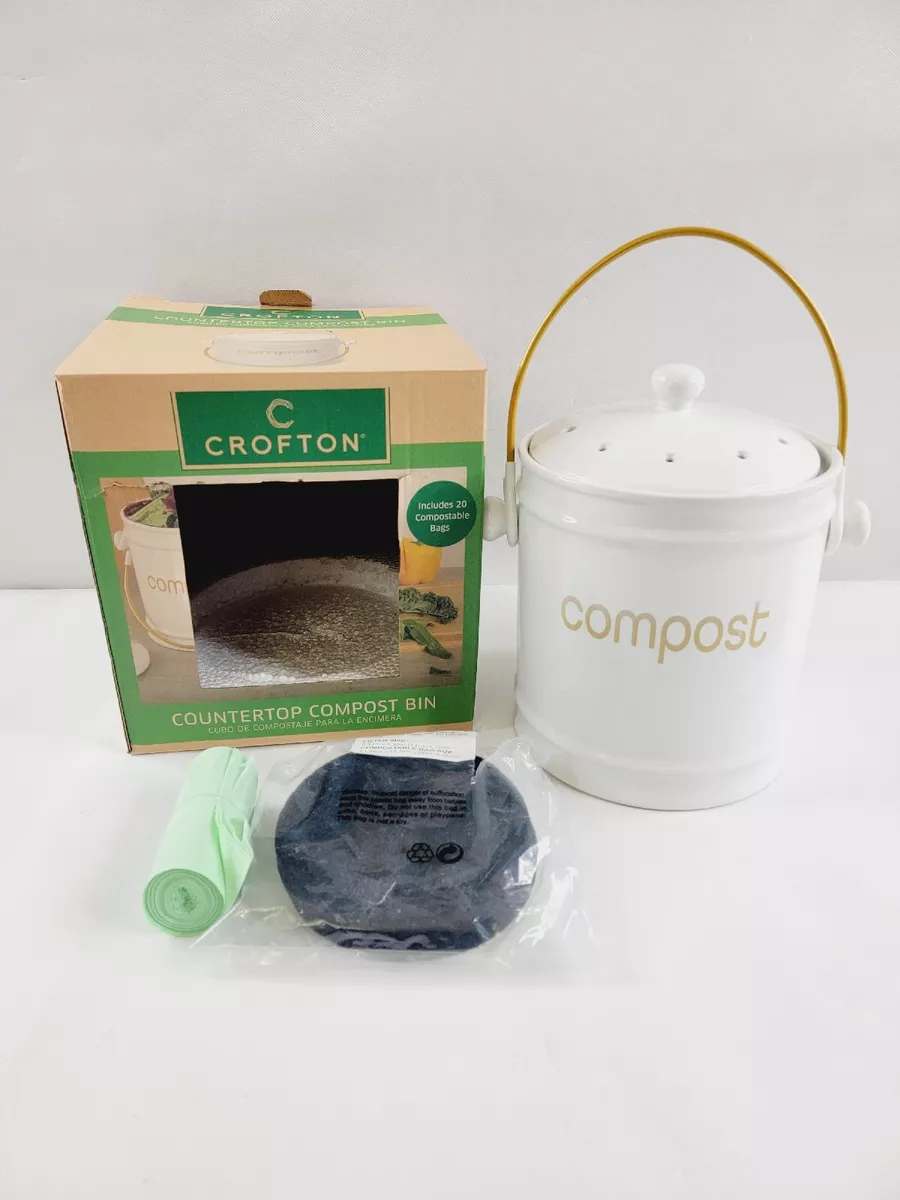 Crofton White & Gold Ceramic Counter Top Compost Bin Handled Pail