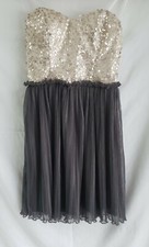 Delias Strapless Mini Dress Juniors Sz 1/2 Peach Gray Sequin Chiffon Sweetheart